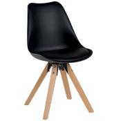 Chaise coque polyuréthane noire et pieds bois naturel